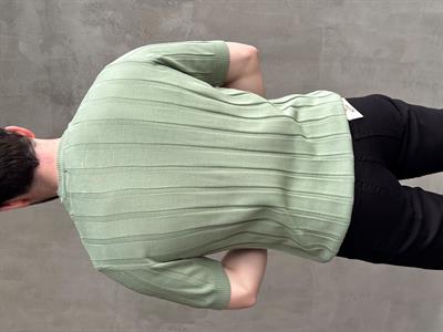 Erkek Yüksek Kalite Bisiklet Yaka Şerit Detaylı Oversize Kalıp Triko T-Shirt-Mint(E1613)