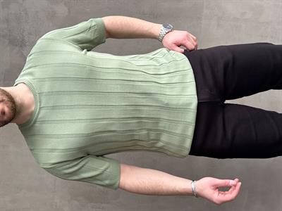 Erkek Yüksek Kalite Bisiklet Yaka Şerit Detaylı Oversize Kalıp Triko T-Shirt-Mint(E1613)