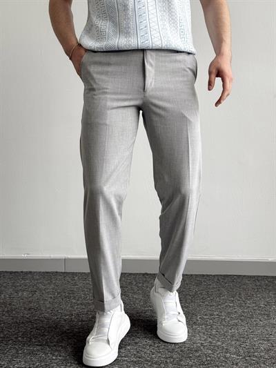 Erkek Yüksek Kalite Duble Paça Beli Lastikli Gizli Koplçalı Kumaş Pantolon-Gri(E1262)