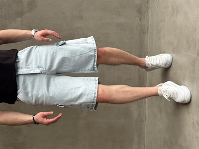 Erkek Yüksek Kalite Geniş Kalıp Kargo Cep Detay Kombinlenebilir Denim Şort-Buz Mavi(E1751) TD:537