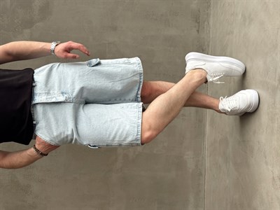 Erkek Yüksek Kalite Geniş Kalıp Kargo Cep Detay Kombinlenebilir Denim Şort-Buz Mavi(E1751) TD:537
