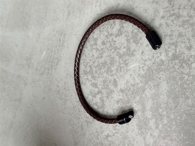 Erkek Yüksek Kalite Örme Detaylı Deri Mıknatıslı Bileklik-Kahverengi(E1711)
