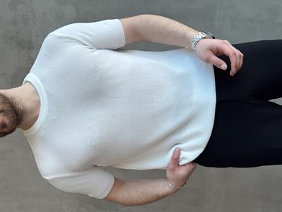Erkek Yüksek Kalite Örme Triko Oversize Kalıp Bisiklet Yaka Triko T-Shirt-Beyaz(E1655)