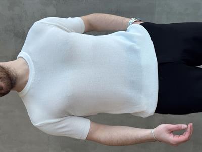 Erkek Yüksek Kalite Örme Triko Oversize Kalıp Bisiklet Yaka Triko T-Shirt-Beyaz(E1655)