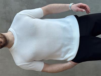 Erkek Yüksek Kalite Örme Triko Oversize Kalıp Bisiklet Yaka Triko T-Shirt-Beyaz(E1655)