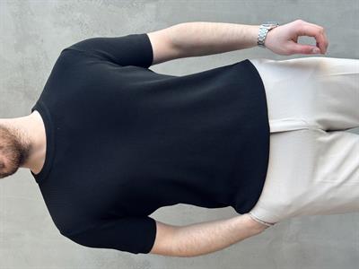 Erkek Yüksek Kalite Örme Triko Oversize Kalıp Bisiklet Yaka Triko T-Shirt-Siyah(E1655)