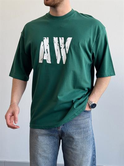 Erkek Yüksek Kalite Oversize Kalıp AW Baskı Detay T-Shirt-Nefti(E1373)
