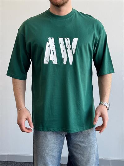 Erkek Yüksek Kalite Oversize Kalıp AW Baskı Detay T-Shirt-Nefti(E1373)