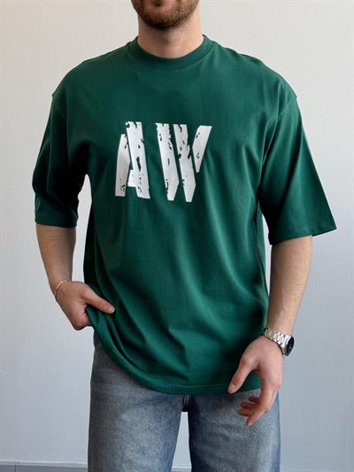 Erkek Yüksek Kalite Oversize Kalıp AW Baskı Detay T-Shirt-Nefti(E1373)