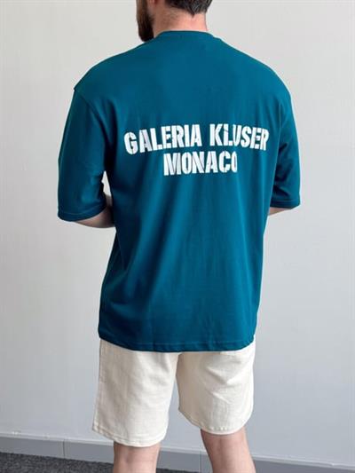 Erkek Yüksek Kalite Oversize Kalıp AW Baskı Detay T-Shirt-Petrol(E1373)