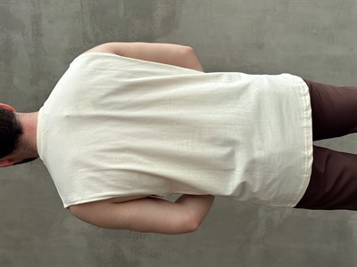 Erkek Yüksek Kalite Oversize Kalıp Bisiklet Yaka Sıfır Kol T-Shirt-Bej(E1730)