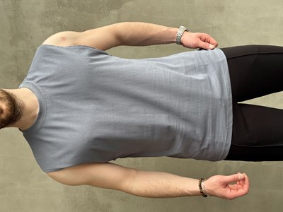 Erkek Yüksek Kalite Oversize Kalıp Bisiklet Yaka Sıfır Kol T-Shirt-Mavi(E1730)