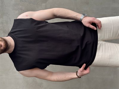 Erkek Yüksek Kalite Oversize Kalıp Bisiklet Yaka Sıfır Kol T-Shirt-Siyah(E1730)