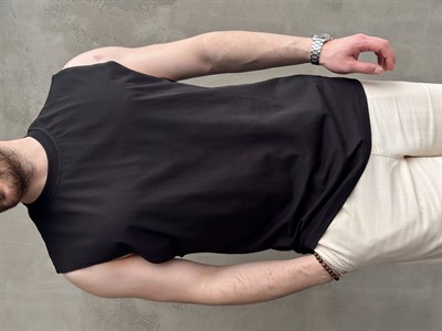 Erkek Yüksek Kalite Oversize Kalıp Bisiklet Yaka Sıfır Kol T-Shirt-Siyah(E1730)