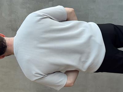 Erkek Yüksek Kalite Oversize Kalıp Bisiklet Yaka Fitil Detaylı T-Shirt-Gri(E1656)