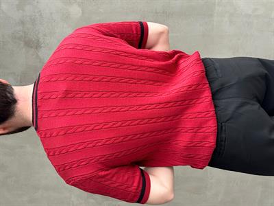 Erkek Yüksek Kalite Oversize Kalıp Bisiklet Yaka Örgü Detaylı Triko T-Shirt-Bordo(E1662)