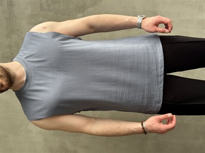 Erkek Yüksek Kalite Oversize Kalıp Bisiklet Yaka Sıfır Kol T-Shirt-Mavi(E1730)