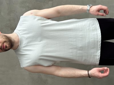 Erkek Yüksek Kalite Oversize Kalıp Bisiklet Yaka Sıfır Kol T-Shirt-Gri(E1730)