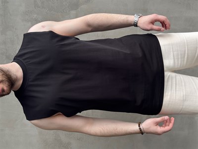Erkek Yüksek Kalite Oversize Kalıp Bisiklet Yaka Sıfır Kol T-Shirt-Siyah(E1730)