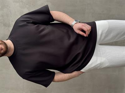 Erkek Yüksek Kalite Oversize Kalıp Bisiklet Yaka Yumuşak Dokulu Düz T-Shirt-Siyah(E1673)