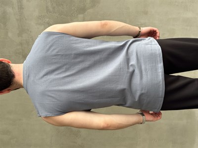Erkek Yüksek Kalite Oversize Kalıp Bisiklet Yaka Sıfır Kol T-Shirt-Mavi(E1730)