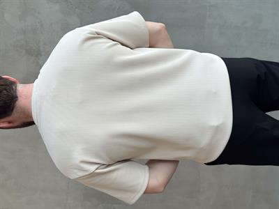 Erkek Yüksek Kalite Oversize Kalıp Bisiklet Yaka Fitil Detaylı T-Shirt-Bej(E1656)