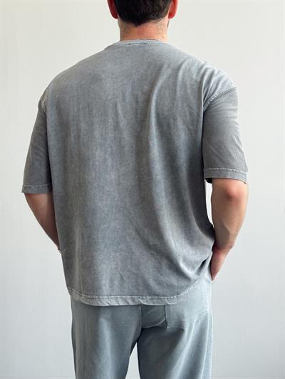 Erkek Yüksek Kalite Oversize Kalıp Bisiklet Yaka Summer Love Baskılı T-Shirt-Füme(E1419)