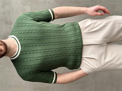 Erkek Yüksek Kalite Oversize Kalıp Bisiklet Yaka Örgü Detaylı Triko T-Shirt-Yeşil(E1662)