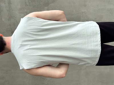 Erkek Yüksek Kalite Oversize Kalıp Bisiklet Yaka Sıfır Kol T-Shirt-Gri(E1730)