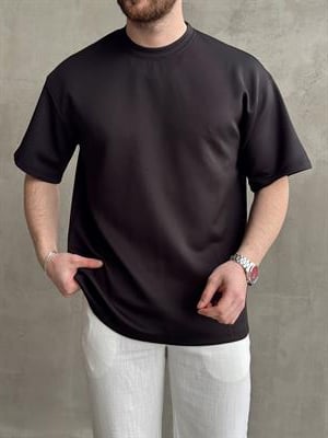 Erkek Yüksek Kalite Oversize Kalıp Bisiklet Yaka Yumuşak Dokulu Düz T-Shirt-Siyah(E1673)