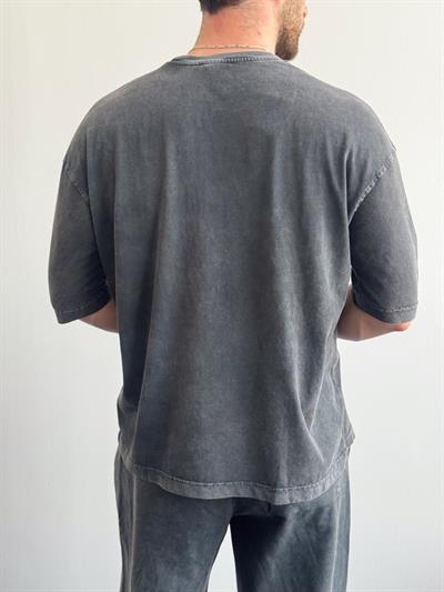 Erkek Yüksek Kalite Oversize Kalıp Bisiklet Yaka Summer Love Baskılı T-Shirt-Siyah(E1419)