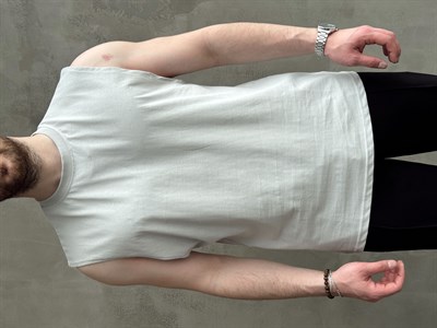 Erkek Yüksek Kalite Oversize Kalıp Bisiklet Yaka Sıfır Kol T-Shirt-Gri(E1730)