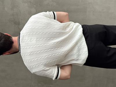 Erkek Yüksek Kalite Oversize Kalıp Bisiklet Yaka Örgü Detaylı Triko T-Shirt-Beyaz(E1662)