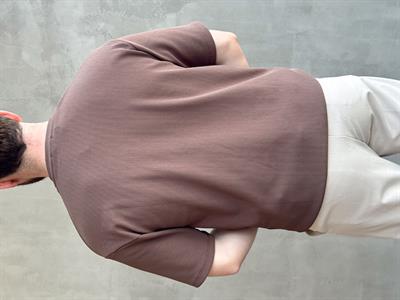 Erkek Yüksek Kalite Oversize Kalıp Bisiklet Yaka Fitil Detaylı T-Shirt-Kahverengi(E1656)