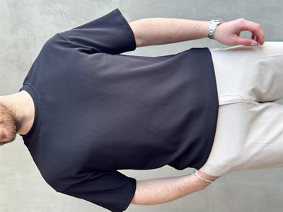 Erkek Yüksek Kalite Oversize Kalıp Bisiklet Yaka Fitil Detaylı T-Shirt-Siyah(E1656)
