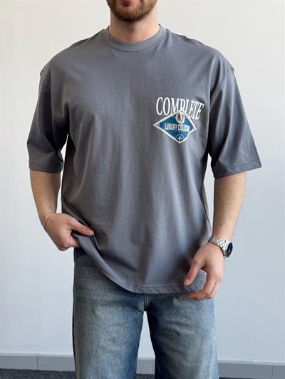 Erkek Yüksek Kalite Oversize Kalıp Complate Kabaran Baskı Detay T-Shirt-Füme(E1370)
