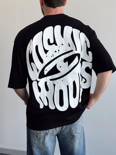 Erkek Yüksek Kalite Oversize Kalıp Cosmic Baskı Detay T-Shirt-Siyah(E1371)