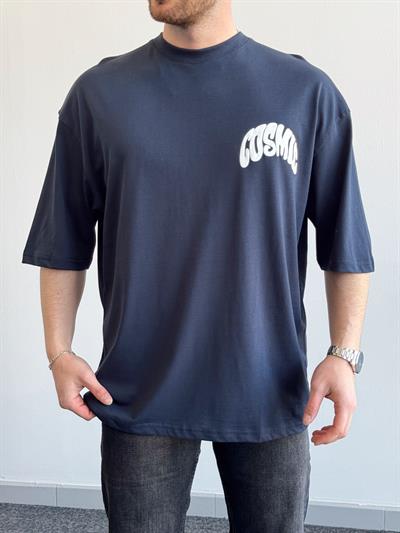 Erkek Yüksek Kalite Oversize Kalıp Cosmic Baskı Detay T-Shirt-Lacivert(E1371)