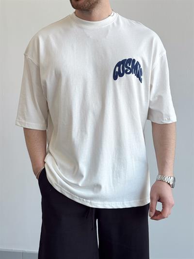 Erkek Yüksek Kalite Oversize Kalıp Cosmic Baskı Detay T-Shirt-Beyaz(E1371)