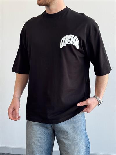 Erkek Yüksek Kalite Oversize Kalıp Cosmic Baskı Detay T-Shirt-Siyah(E1371)