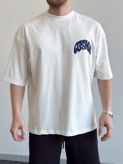 Erkek Yüksek Kalite Oversize Kalıp Cosmic Baskı Detay T-Shirt-Beyaz(E1371)
