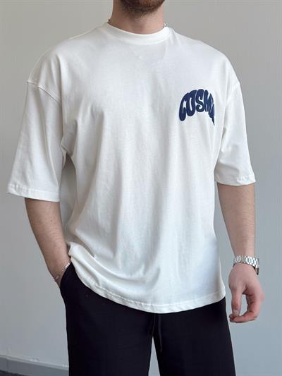 Erkek Yüksek Kalite Oversize Kalıp Cosmic Baskı Detay T-Shirt-Beyaz(E1371)