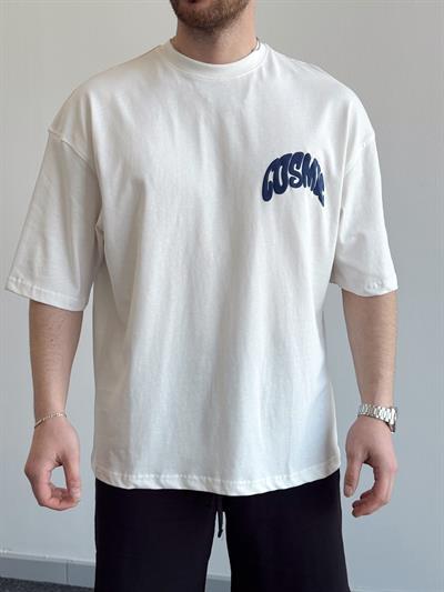 Erkek Yüksek Kalite Oversize Kalıp Cosmic Baskı Detay T-Shirt-Beyaz(E1371)