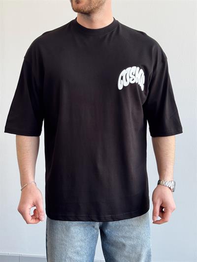 Erkek Yüksek Kalite Oversize Kalıp Cosmic Baskı Detay T-Shirt-Siyah(E1371)