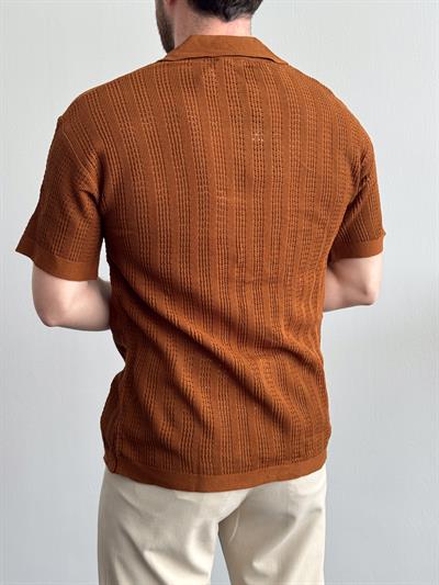 Erkek Yüksek Kalite Oversize Kalıp Desenli Yaka Detay Triko Hırka-Tobacco(E1292)