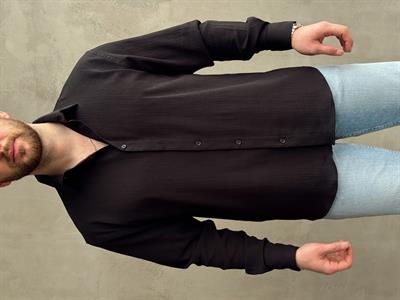 Erkek Yüksek Kalite Oversize Kalıp Dökümlü %100 Pamuk Krinkıl Gömlek-Siyah(E1598)