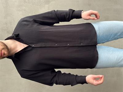 Erkek Yüksek Kalite Oversize Kalıp Dökümlü %100 Pamuk Krinkıl Gömlek-Siyah(E1598)