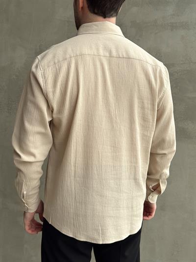 Erkek Yüksek Kalite Oversize Kalıp Dökümlü %100 Pamuk Krinkıl Gömlek-Vizon(E1598)