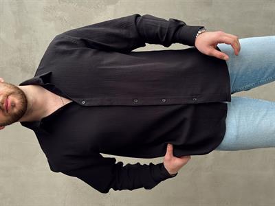 Erkek Yüksek Kalite Oversize Kalıp Dökümlü %100 Pamuk Krinkıl Gömlek-Siyah(E1598)