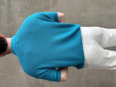 Erkek Yüksek Kalite Oversize Kalıp Fermuar Detaylı Polo Yaka Triko T-Shirt-Turkuaz(E1610)